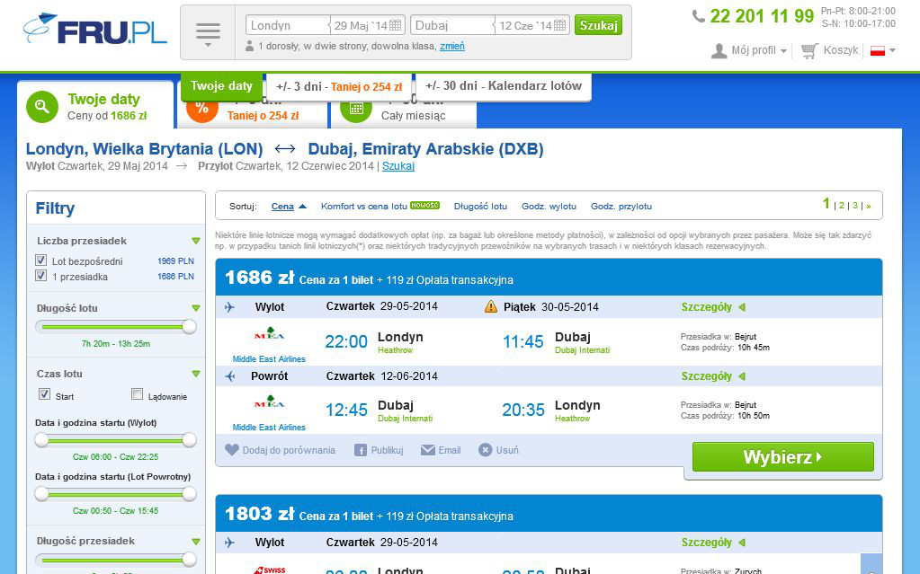 fru.pl website preview travel airline tickets booking