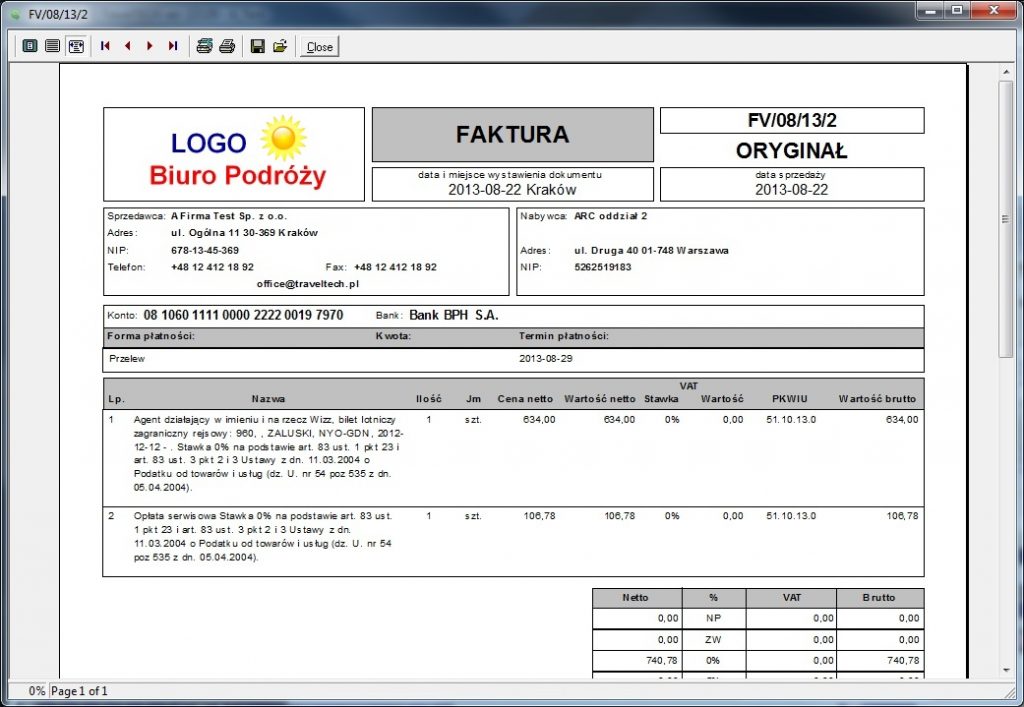 invoice issued using the galscan system