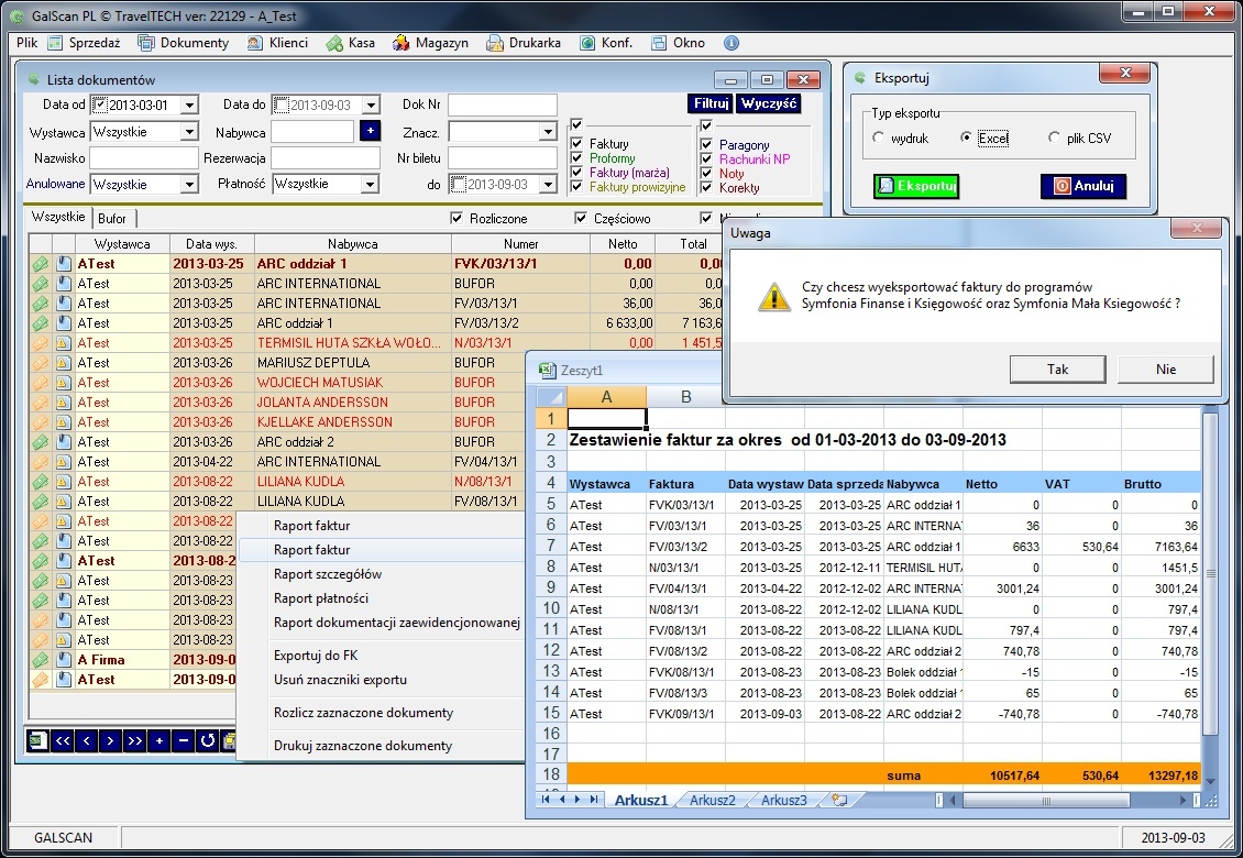galscan import view of bank statements and automatic settlement of documents