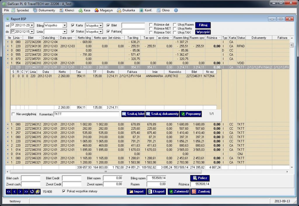 galscan Automatic comparison of IATA bills with data contained in GalScan