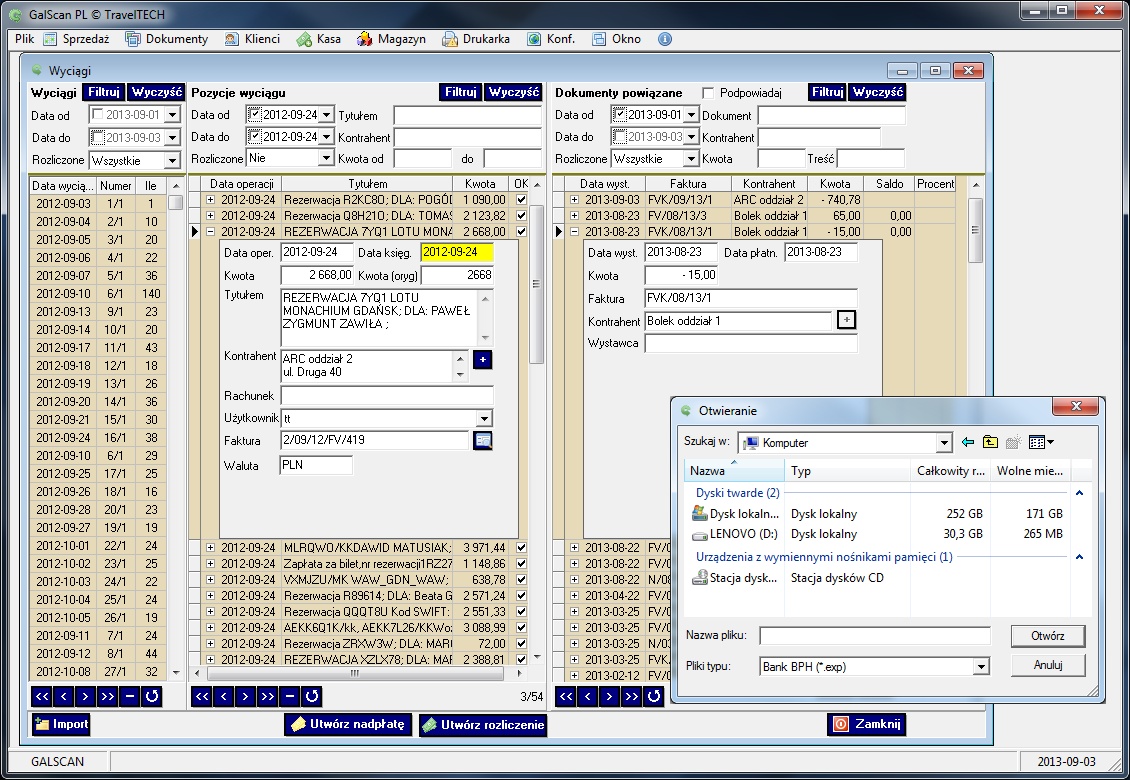 galscan control of payments, balances and history of customer accounts