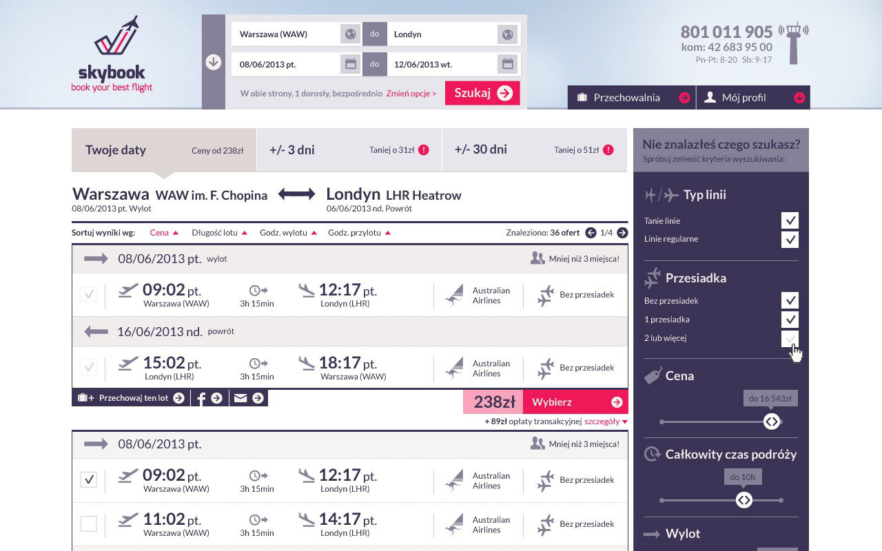 skybook.pl site preview no-change flights low-cost airlines web design company