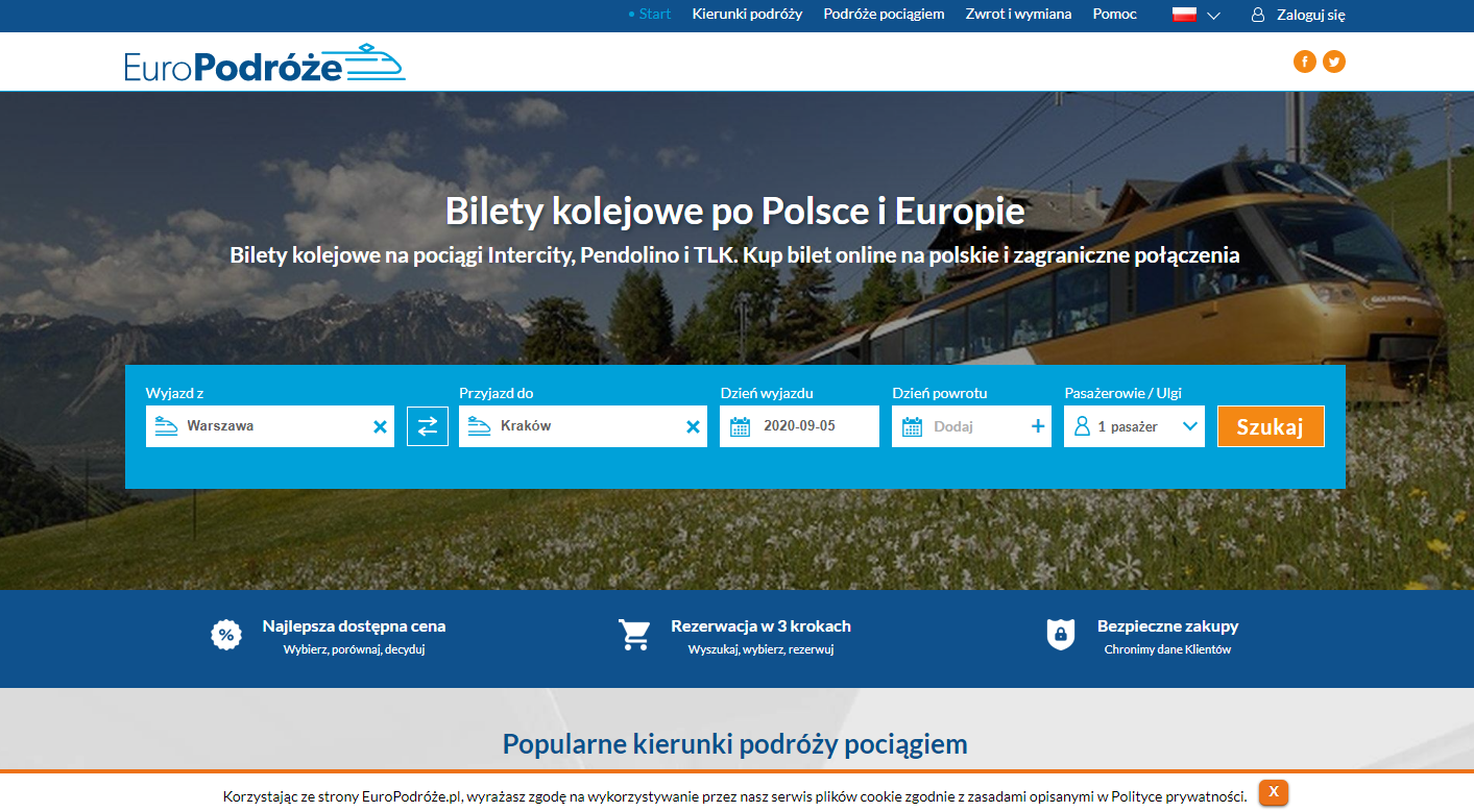 strona europodroze.pl podgląd bilety kolejowe po Polsce i Europie
